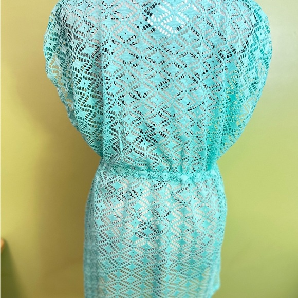 Turquoise Crochet Swimsuit Cover-Up Dress Size Large - Picture 3 of 5
